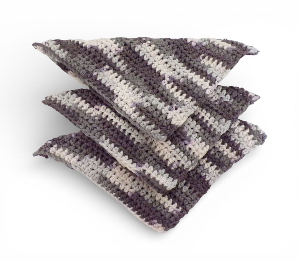 (3) Handmade Crocheted Dishcloths Washcloths 100% Cotton Pepper Ombre Grays
